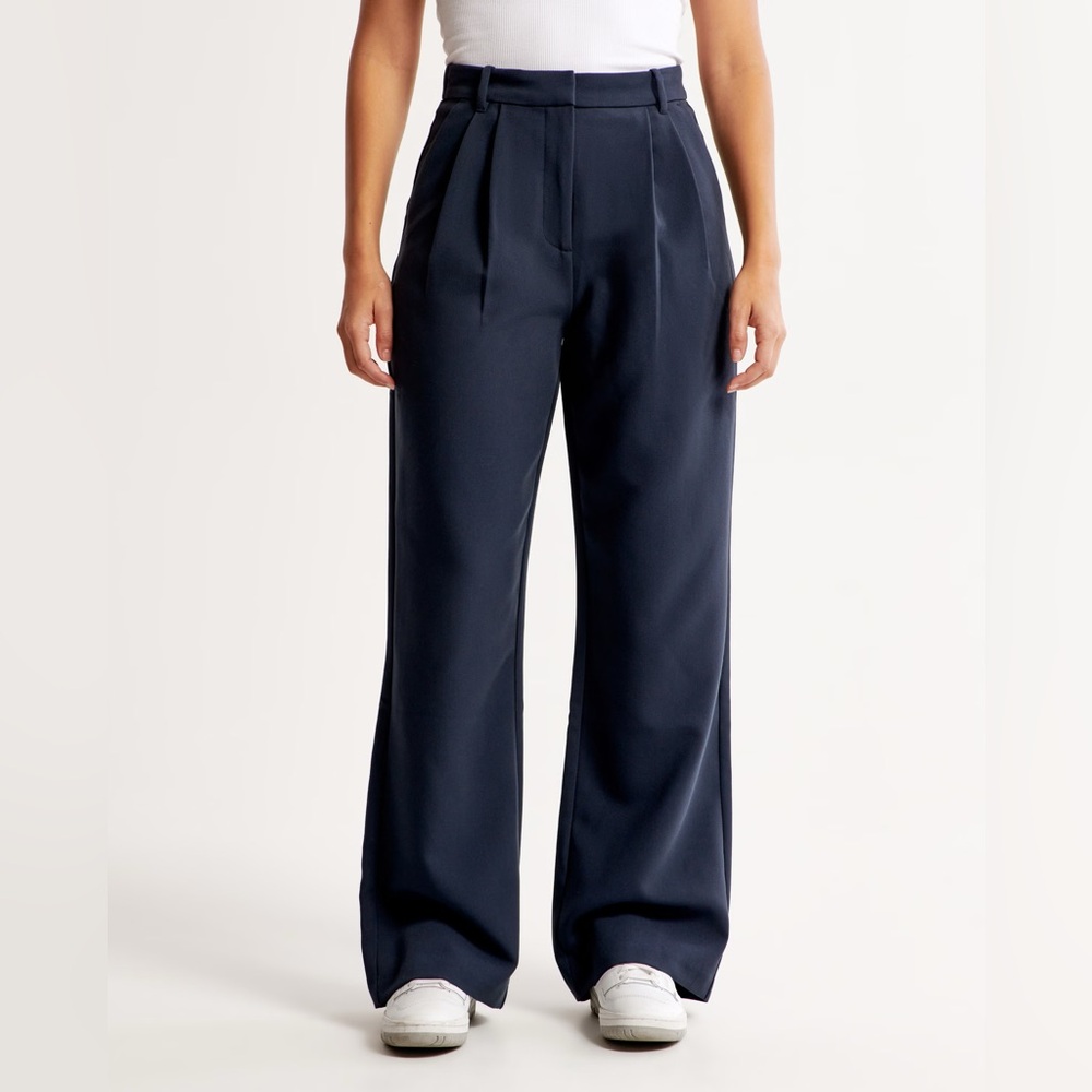 Abercrombie & Fitch Tailored Wide Leg Blue Pants High-Waisted